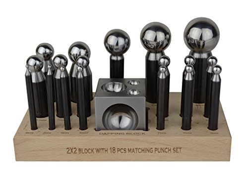 20 Piece Steel Dapping Punch Set w/ Dapping Block and Wooden Base Jewelry Making Repair Metal Forming Tool