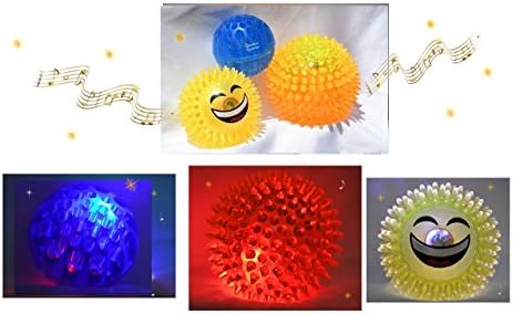Sheraton Luxuries 3 Squeaky Dog Ball Toy Gift 3 Different Sizes 3.18 Inches 5 Attention Grabber Musical Sounds Wacky and High Bounce Squeaky Emoji Ball Flashing Led Lights Bright Colors Set