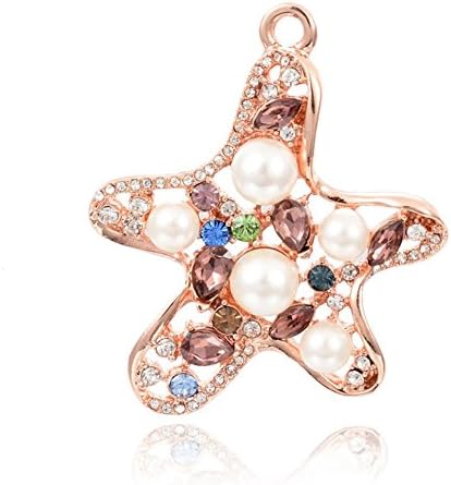 Kissity 2pcs Starfish Alloy Pendants with Imitation Austrian Crystal Glass Rhinestone and Glass Pearl 45x39.5x10mm (Style#4)
