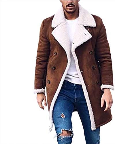 Men's Winter Trench Coat Wool Business Long Pea Coat Gentlemen Overcoat,Warm Winter Trench Outwear Button (Brown, M)