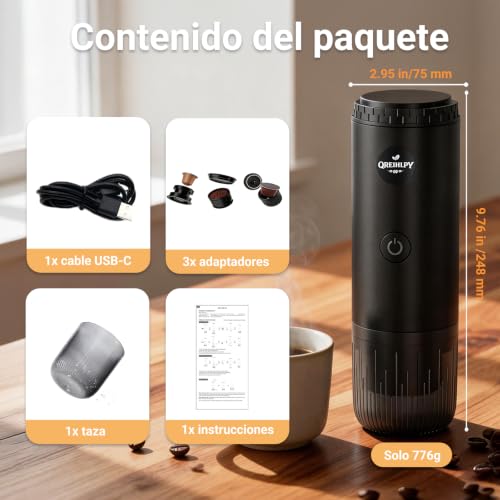 Portable 3-in-1 Coffee Maker, Pressure for Authentic Espresso with Thick Cream, Compatible with Nespresso Capsules and Ground Coffee, Self-Heating for Travel, Camping, Office and Home