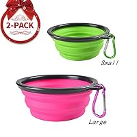 Popetz Collapsible Dog Bowl, Portable Dog Bowl Travel Dog Bowl for Small Medium and Large Dogs (Green&Pink) ...