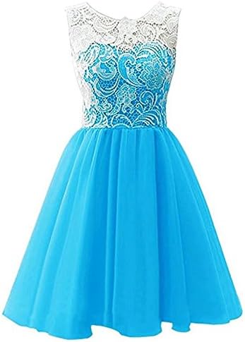 ZaH Girl's Chiffon Lace Pageant Party Wedding Bridesmaid Flower Girl Dress (Blue,10-11Y)