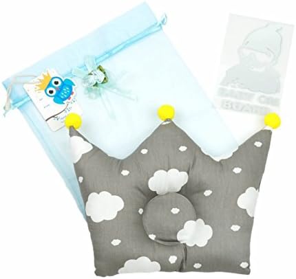 KooCoo Baby Pillow Version 2 For Newborn, Cotton Fabric || Protection for Flat Head Syndrome || Come with + A Gift Bag + A Name Tag + A 'Baby on Board' Car Sticker || ( Cloud Gray )