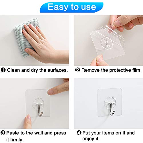 ZCgel Adhesive Wall Hooks 10 Pack Heavy Duty 15lb（Max), Transparent Removable Utility Hooks