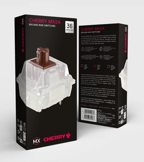 Cherry MX2A RGB Brown Switch Kit, 36 Mechanical Keyboard Switches, for DIY, Hot Swap or Gaming Keyboard, Tactile Switch with No Click, Focused & Noticeable