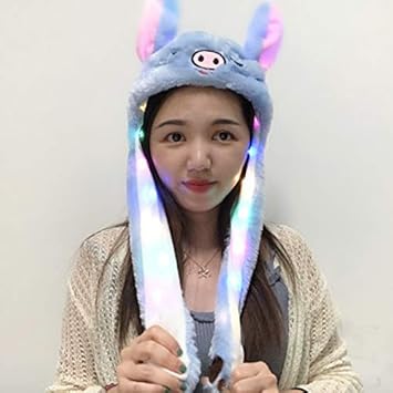 Thboxes Cute Cartoon Figure Funny Girl Women Hat with Moving Ears for Summer Blue 60cm Luminous Section