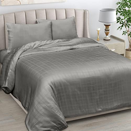 LINENWALAS 100% Natural Bamboo Sheets Set 3 PC Self Design Window Pane - Luxury Softest Cool Bedding Perfect for Skincare- Fitted Sheet, Flat Sheet & Pillowcase (Single, Charcoal Grey) โ image 1