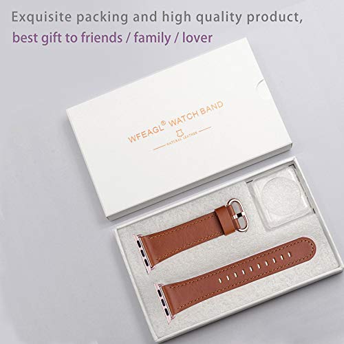 WFEAGL Compatible iWatch Band 44mm 42mm, Top Grain Leather Band with Gold Adapter (The Same as Series 4/3 with Gold Aluminum Case in Color) for iWatch Series 4/3/2/1 (Brown Band+Rosegold Adapter)