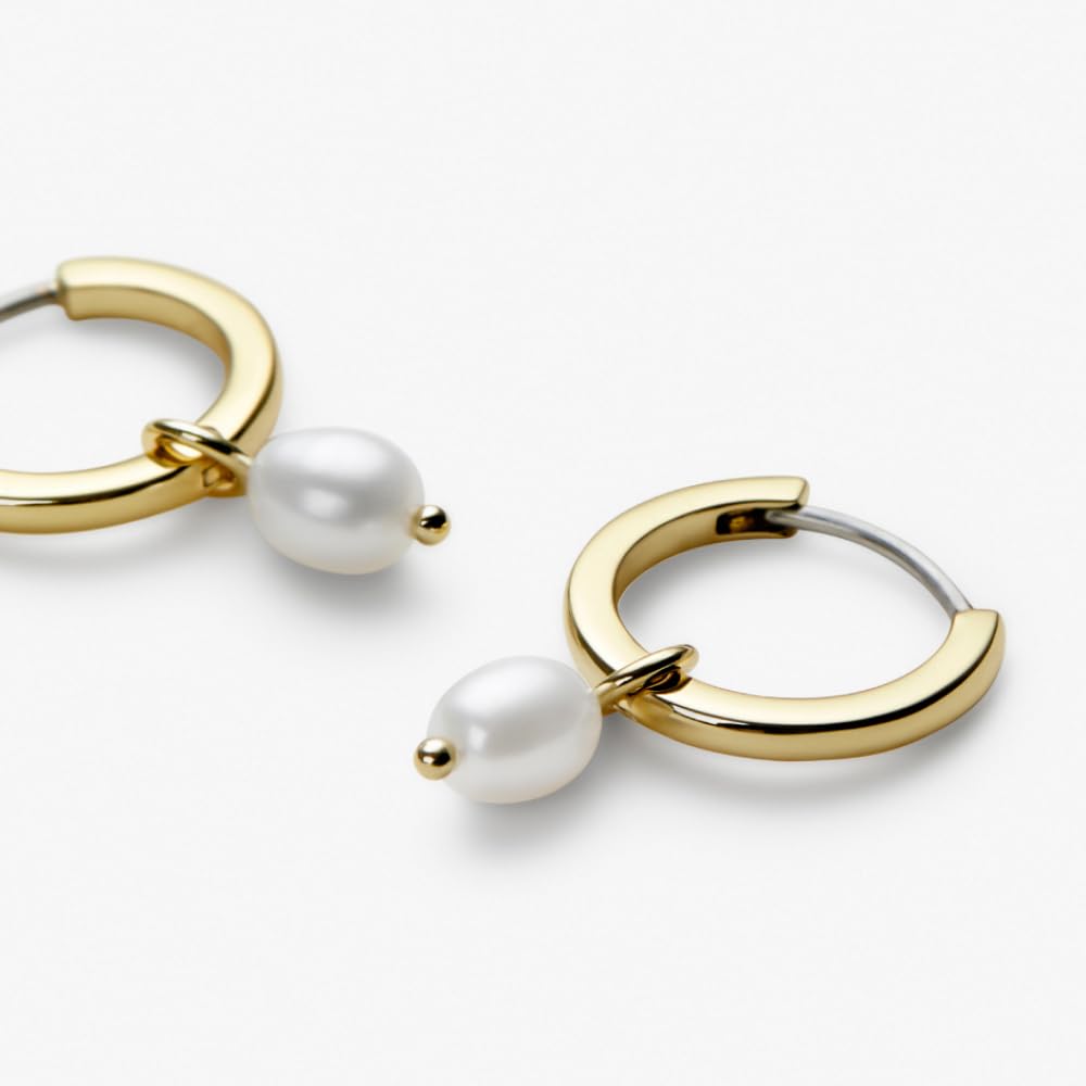 Ana Luisa Frida Pearl Jewelry Huggie Hoops - Medium & Small 14K Gold Plated & Silver Rhodium Plated Drop Hoop Earrings with Freshwater Pearls - 2-in-1 Hypoallergenic Water-Resistant, Tarnish-Free Hoop