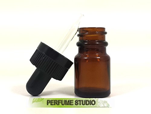 5ml Amber Glass Bottle with Dropper - Perfume Studio Real Amber Glass Eye Dropper Bottles with 20/400 Closure & 1.5 inch Child Resistant Glass Pipette. (10)