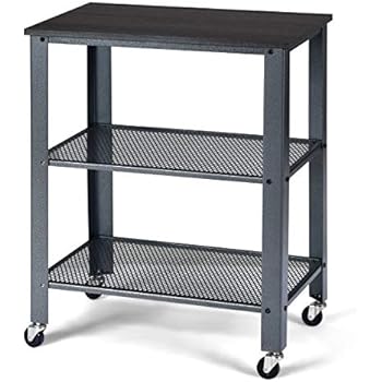 Giantex Microwave Cart Wooden 3-Tier W/Storage Shelf and Rolling Casters, Industrial Style Metal Frame for Kitchen, Living Room Accent Furniture for Living Room Rolling Serving Cart (Gray)
