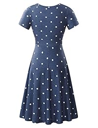 HUHOT Vestido de manga corta para dama, cuello redondo, casual, acampanado