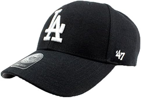 Los Angeles Dodgers Hat MLB Authentic '47 (Forty Seven) Brand MVP Velcroback Cap Black Black White Logo Baseball Cap Adult One Size Unisex Men &amp; Women 85% Acrylic 15% Wool