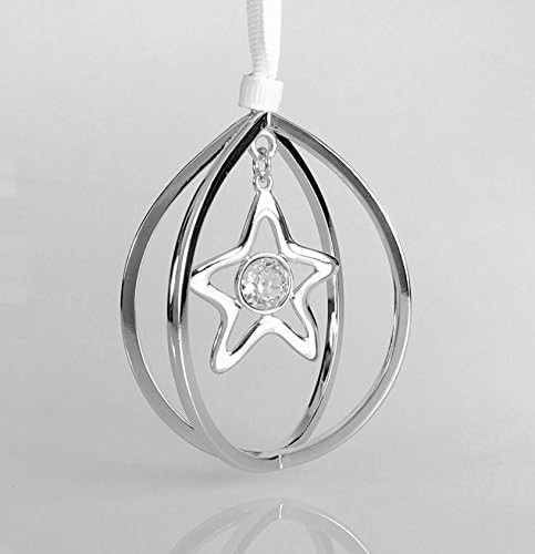 Star Charm Christmas Ornament Polished Pewter Plated Rhodium with Austrian Crystal Made in USA