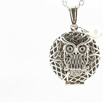 Essential Oil Diffuser Necklace Owl Jewelry with 6 Color Pads - Antique Style Silver Locket Pendant - 18” Adjustable Chain