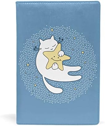 Soresore ソレソレ ブックカバー A5 ねこ 猫柄 ブルー 星柄 可愛い かわいい レザー A5 皮革 文庫本 革 ノートカバー おしゃれ メモ 手帳カバー 限定モデル