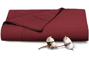 Pizuna Soft 400 Thread Count Cotton Full Flat Sheets Rio Red 1pc, 100% Long Staple Flat Cotton Sheets, Soft Sateen Bed Flat Sheets with Stylish 4 Inch Hem (Rio Red Full Flat Sheet)