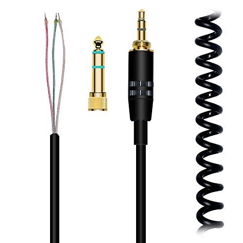 Saipomor Replacement Coiled Audio Cable with Strain Relief for Sony MDR-7506, MDR-V6, V600, V700, V900 & Audio-Technica ATH-M50 Headphones