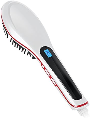 MKBOO Hair Straightener, Silky Straight Hair Brush Anion Hair Care Anti Scald Static Hair Straightening Comb Moisturizing Hydrating Care Make Tangled Hair with Detangling Digitial LCD White