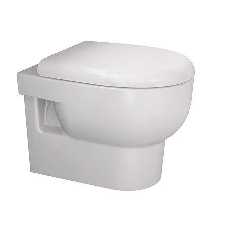 Aqua Bagno Spülrandloses Hänge WC aus Keramik ohne Spülrand inkl. Sitz mit Absenkautomatik - WC-Set bestehend aus Toilette un