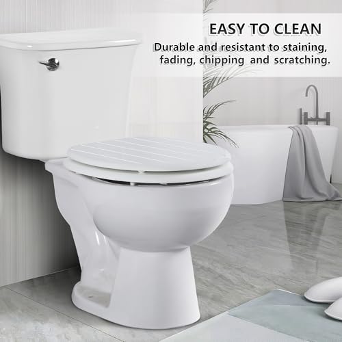 Angel Shield White Wooden Toilet Seat Antibacterial Adjustable Hinges Toilet Seat Fits Never Slips for Bathroom with Soft Close and Quick Release for Easy Clean and Assembly (Soft Close, White)