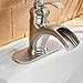 BWE Waterfall Bathroom Faucet Brushed Nickel Single Hole Single Handle Deck Mount Centerset Vanity Sink RV Antique Faucets with Water Supply Lines Commercial Toilet Trough Lavatory Basin Mixer Tap