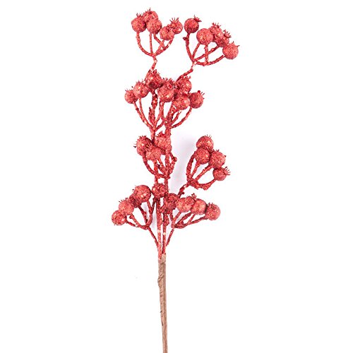 Factory Direct Craft Group of 6 Artificial Holiday Red Glitter Berry Floral Picks