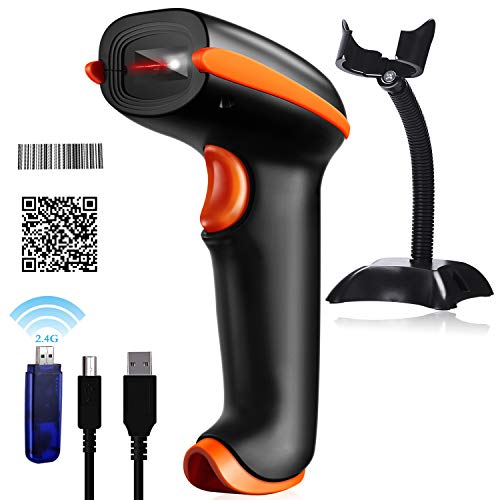 Tera Barcode Scanner Wireless 1D 2D 2-in-1 (2.4G Wireless & USB 2.0 Wired) 2D QR Bar Code Scanner Cordless CMOS Image Barcode Reader for Mobile Payment Computer Screen 2D Scanner Barcode with Stand
