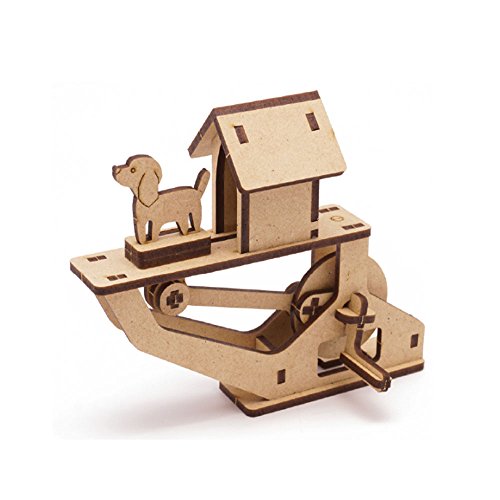 Mize DIY Wooden Automata Assembly Model kits (Moving Dogs from Doghouse) Mechanical Puzzles for Kids & Kidults, Home Room Office Interior Decor - Thumbnail 2