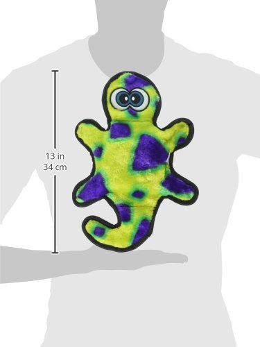 Invincibles Gecko Stuffingless Durable Tough Plush Dog Squeaky Toy with 2 Squeakers by Outward Hound, Small, Yellow and Green