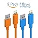iPhone Cord, Cambond 2 Pack 8 Pin Apple Certified Lightning to USB Charger Cable Stepped Apple Cord iPhone 7 / 7 Plus Charging Cable 10ft ( Blue + Orange )