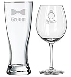Bride and Groom Glasses - Wedding Toasting Set of 2 - Couples Gifts - Engagement - Bridal Shower Diamond Engagement Ring - Birthday Gift