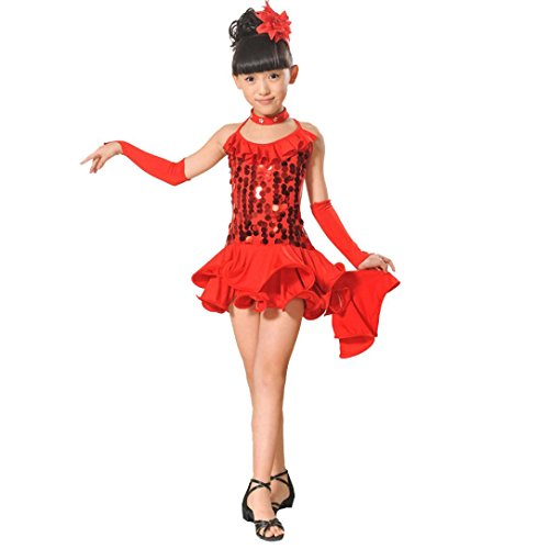 Nevera Toddler Kids Girls Latin Ballet Dress 4PCS Asymmetrical Party Dancewear Ballroom Dance Costumes