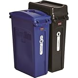 Rubbermaid Commercial Slim Jim Recycling Container, Blue, Black
