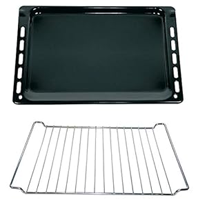 VIOKS Diepe bakplaat 445 x 375 x 17 + grillrooster roestvrij staal SET vervanging voor bakplaat Whirlpool 481010683241…