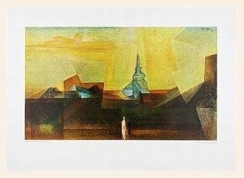Lyonel Feininger Poster Kunstdruck Nermsdorf mit Holz Rahmen in Ahorn weiss lasiert