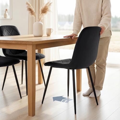 HOMCOM Dining Chairs Set of 4, Upholstered Kitchen Chair with Metal Legs, Modern Dining Room Chairs for Kitchen, Black