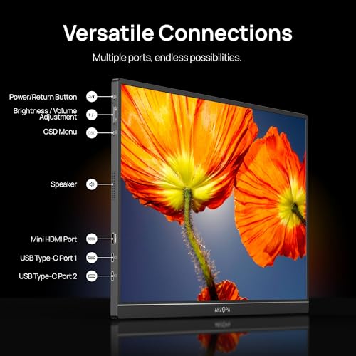 ARZOPA 2.5K Monitor portátil 16» 2560x1600 HDR Kickstand Display,8bit QHD USB-C HDMI Monitor portátil, 16:10 IPS Eye Care Segunda Pantalla Externa para Mac PC Teléfono PS4/5 Xbox - Z1RC
