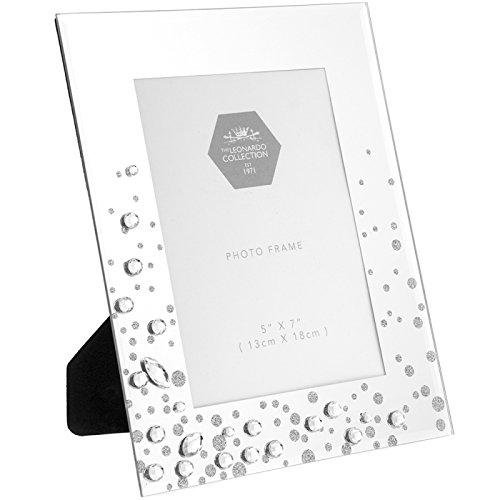 The Leonardo Collection Silver Mirror and Starburst Crystal 5" x 7" Picture Photo Frame