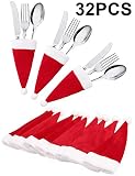 jollylife 32Ct Christmas Santa Hats Silverware Holders - Xmas Party Dinner Table Dinnerware Decorations Supplies
