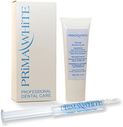 Prima White Teeth Bleaching Gel, 60ml Tube, 16% Carbamide Peroxide with Refillable Syringe and over 100 Applications