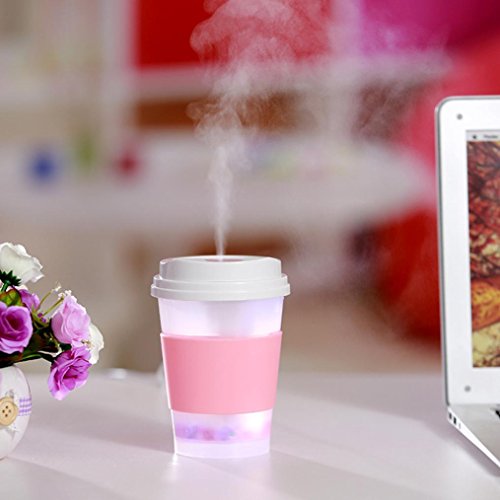 Coerni 300ml Cute Milk Cups USB LED Glowing Humidifier Essential Oil Diffuser for Car, Office, Home (Pink)