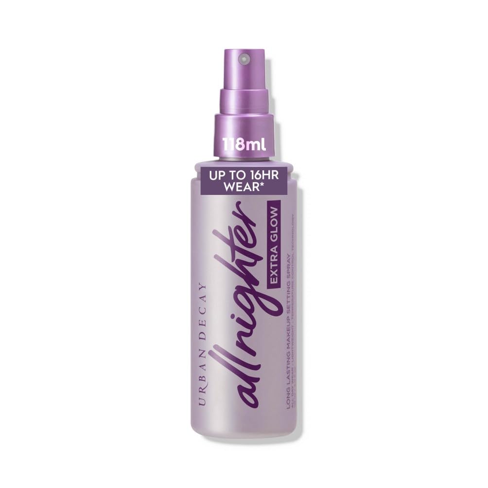Urban Decay All Nighter Makeup Setting Spray with Extra-Glow Finish, Long-Lasting Fixing Spray, Up to 16 Hour Wear, Vegan Formula*, Oil-Absorbing, Shine-Controlling, No Fading or Smudging, 118Ml