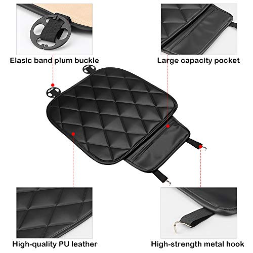 QBUC Car Seat Cushion Pad 2Pcs Car Interior Seat Cushion Mat with Pocket Car Seat Cover Protector Accessories for Car Seat,Office Chair,Home Use with Soft PU Leather(Black) - Thumbnail 3