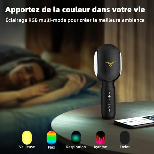 Microfono Karaoke Bluetooth SingFree, 5 en 1 Micrófono Inalámbrico con Bocina y Luz para Cantar Fiesta, Mic Multiproposito para Niño Adulto Regalo, Compatible con Teléfono, PC, Tableta, FM del Coche