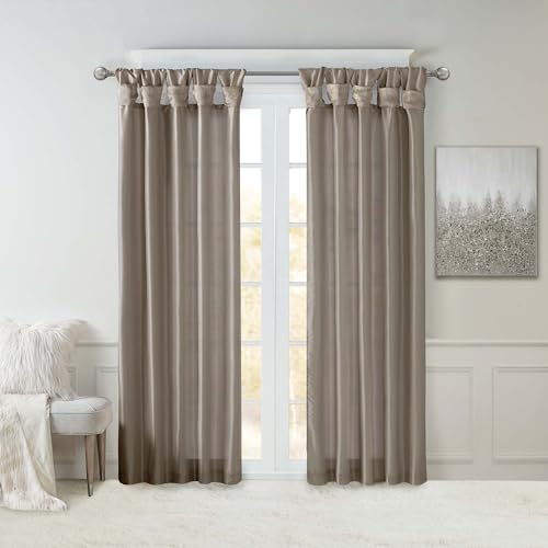 Madison Park Emilia Faux Silk Single Curtain with Privacy Lining, DIY Twist Tab Top, Window Drape for Living Room, Bedroom and Dorm, 84 L x 50 W, Pewter Brown