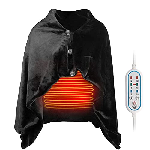 YGGKY USB Heated Shawl Electric Heated Blanket Plush Flannel Blanket with 3 Heat Level Setting for Car Office Home Travel - 120x80CM (Black)