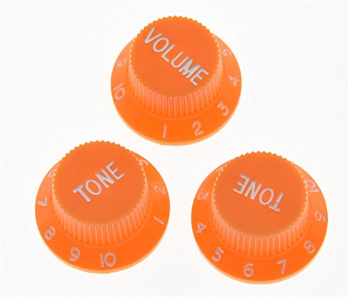 KAISH Set of 3 Orange w/ White Number ST Strat Style Guitar Knob Volume Tone Knobs