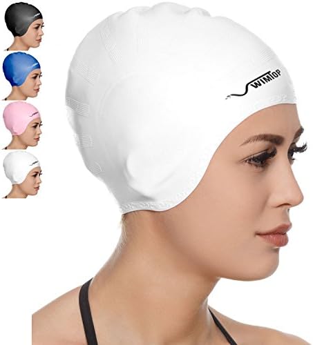 Premium Silicone Swim Cap for Long Hair -Women and Men (white)
